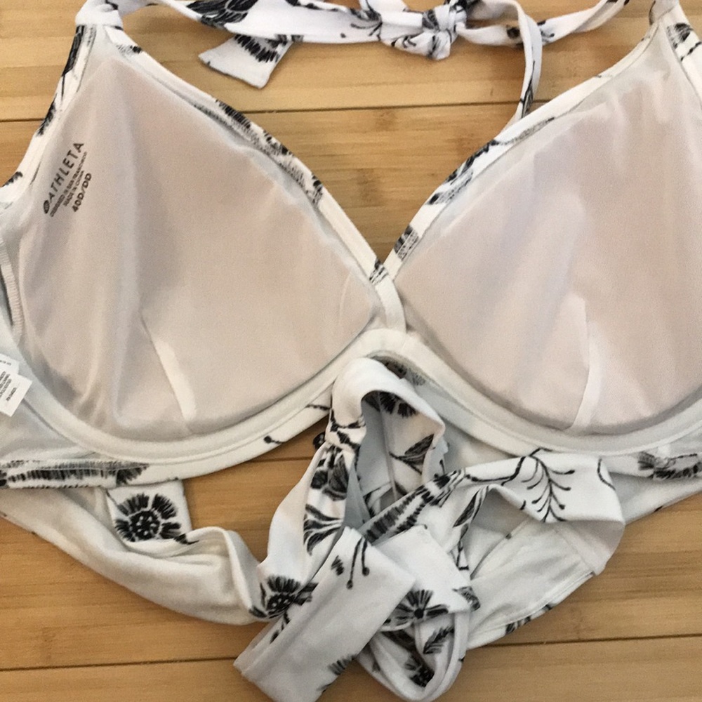 Athleta Bra Cup Halter Wrap Bikini Floral White Gem